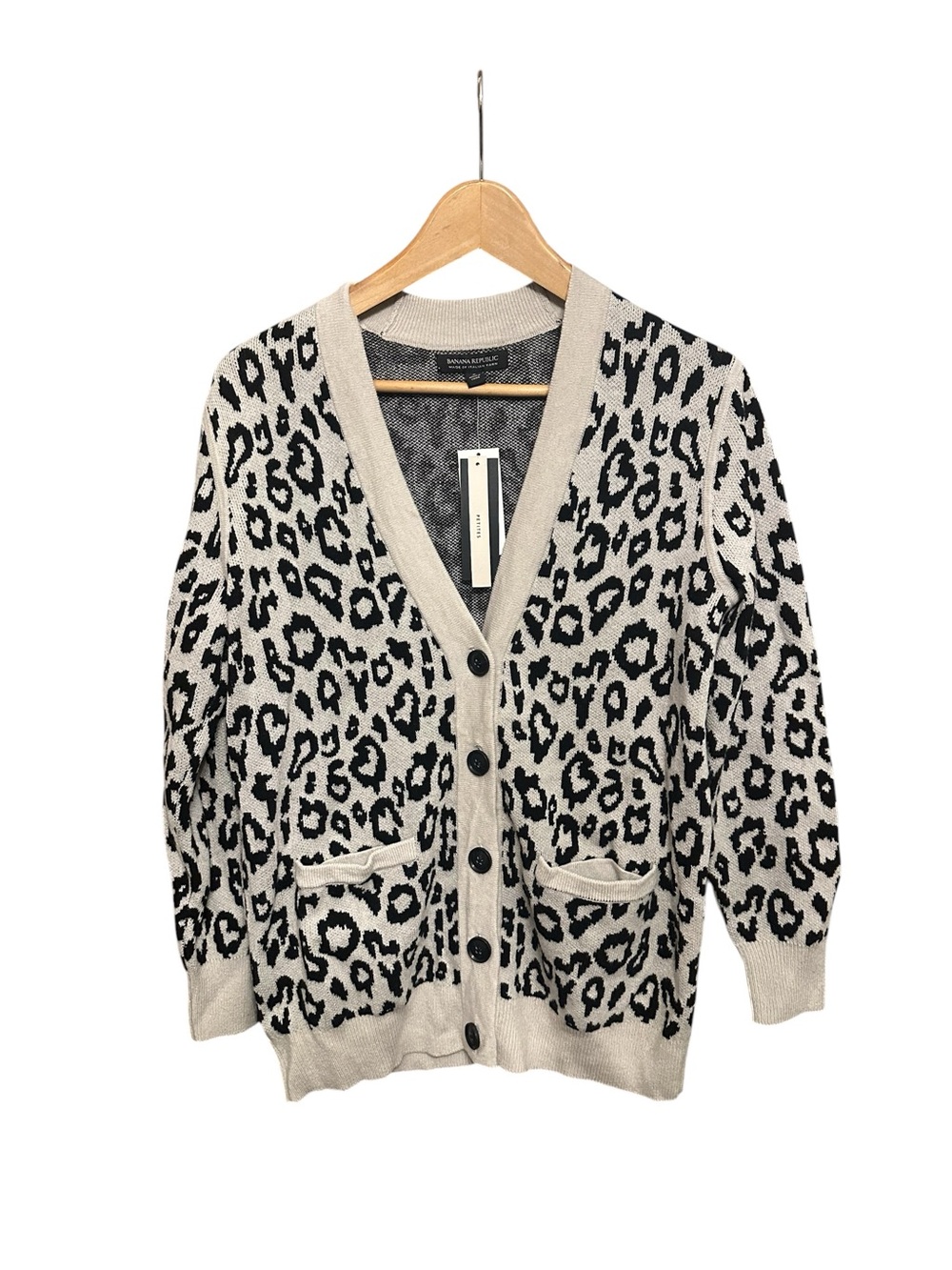 Banana Republic Italian Yarn Cardigan Animal Print NWT $118 Quiet Luxury Wool PS
